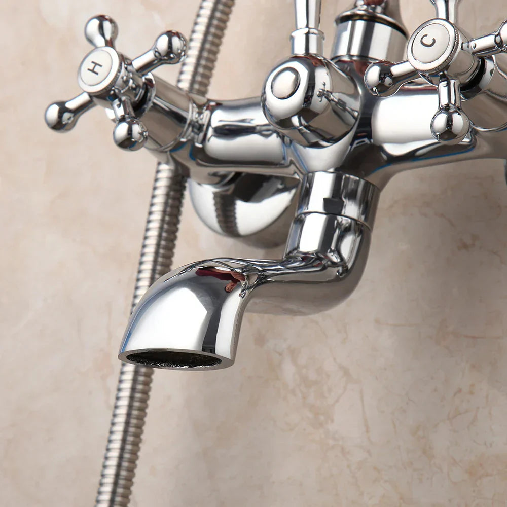 DecorBites™ Brass Bathroom Faucet Set with Hand Shower - Wall Mounted Chrome Water Mixer