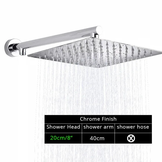 DecorBites™ Black Ultrathin Rainfall Shower Head with Arm Bracket, Hose & Faucet Set