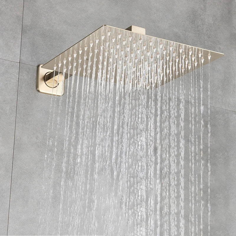 DecorBites™ Brushed Gold Ultra-Thin Rainfall Shower Faucet with Wall Mount 8’‘-16’‘ Head