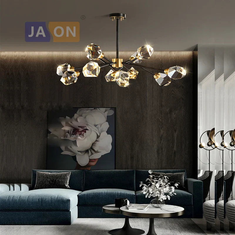 DecorBites™ Black Crystal Copper LED Chandelier for Dining Room - Art Deco Hanging Lamp