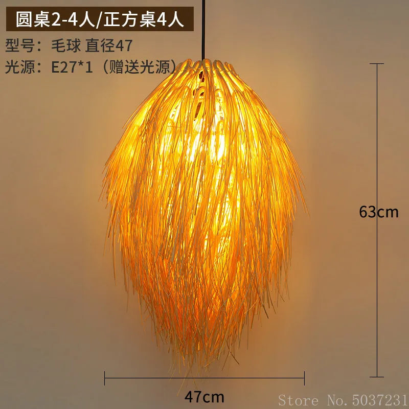 DecorBites™ Bamboo Weave Pendant Lamp, Creative Rattan Hanging Light Fixture for Bedroom & Teahouse