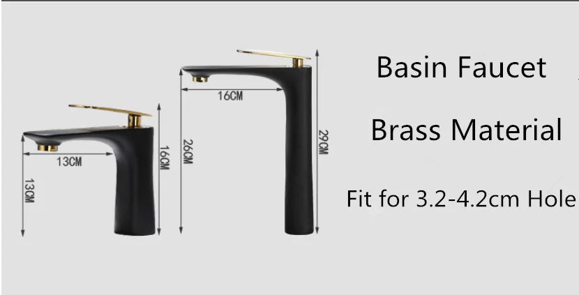 DecorBites™ Black & Gold Basin Faucet | Bathroom Sink Tap Hot Cold Mixer Tap