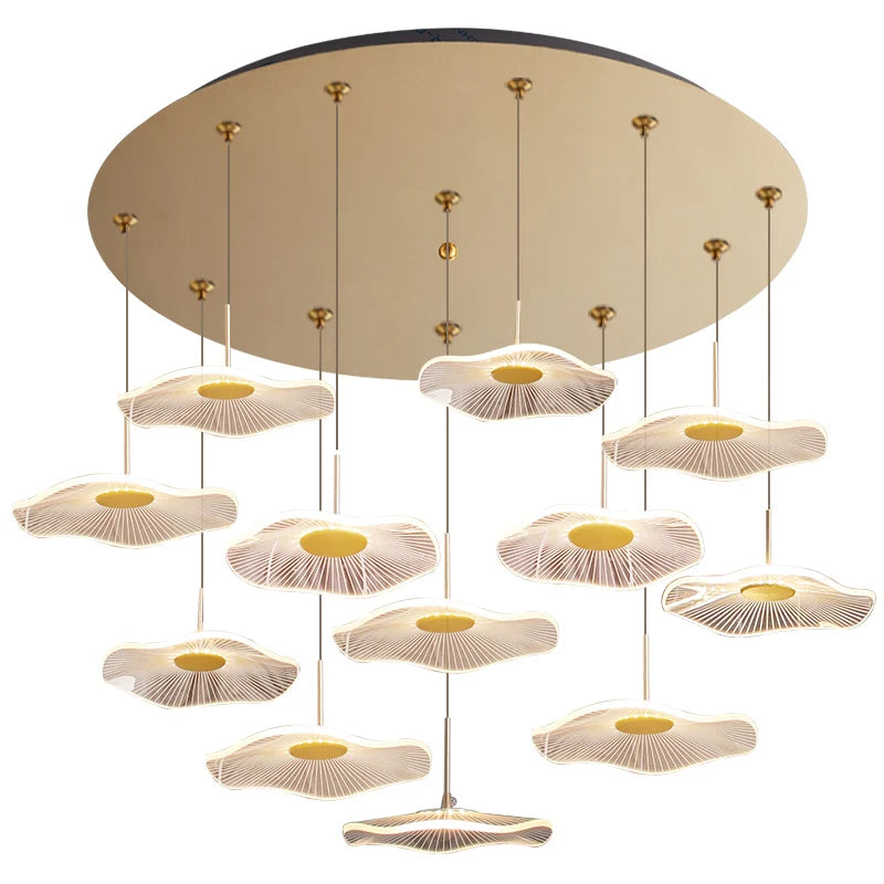 DecorBites™ Lotus Leaf Tea Art Spiral Staircase Chandelier - Chinese Style Pendant Light