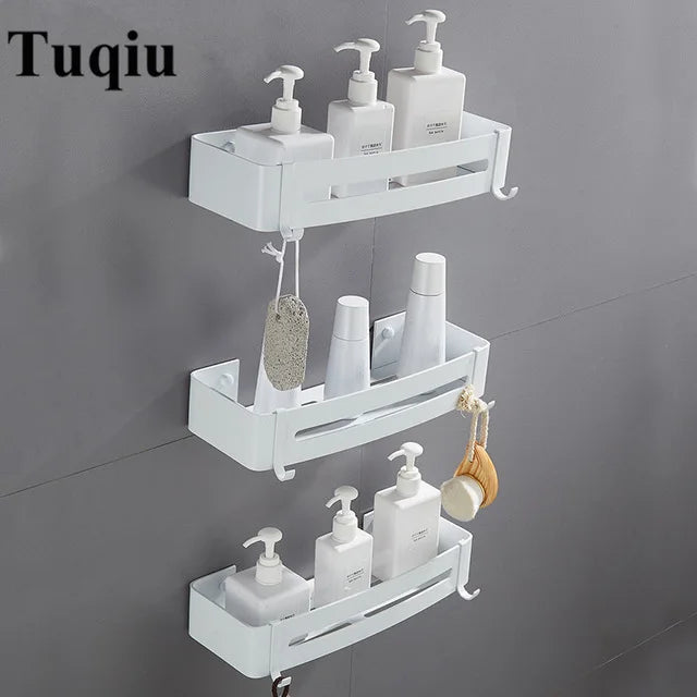 DecorBites™ Brushed Gold Aluminum Bathroom Corner Shelf Wall Mounted Shower Shampoo Holder