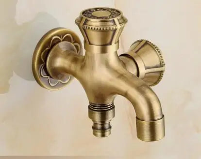 DecorBites™ Dragon Carved Antique Brass Garden Bibcocks Single Cold Tap for Outdoor ★