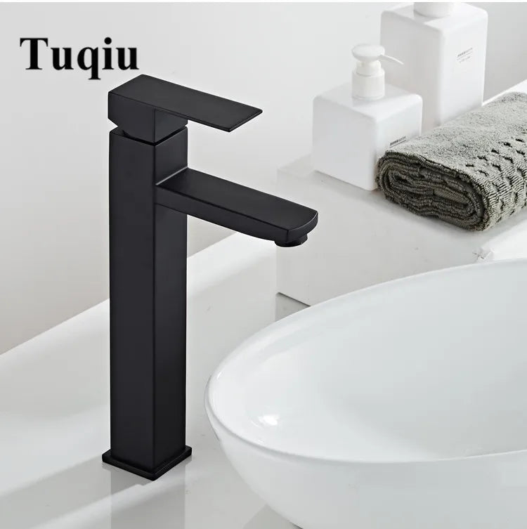 DecorBites™ Black Stainless Steel Bathroom Basin Sink Mixer Tap Hot Cold Faucet
