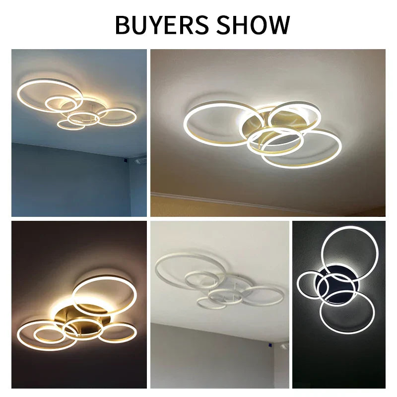 DecorBites™ LED Rings Ceiling Chandelier for Decorative Living Room, Dimmable Indoor Lamps