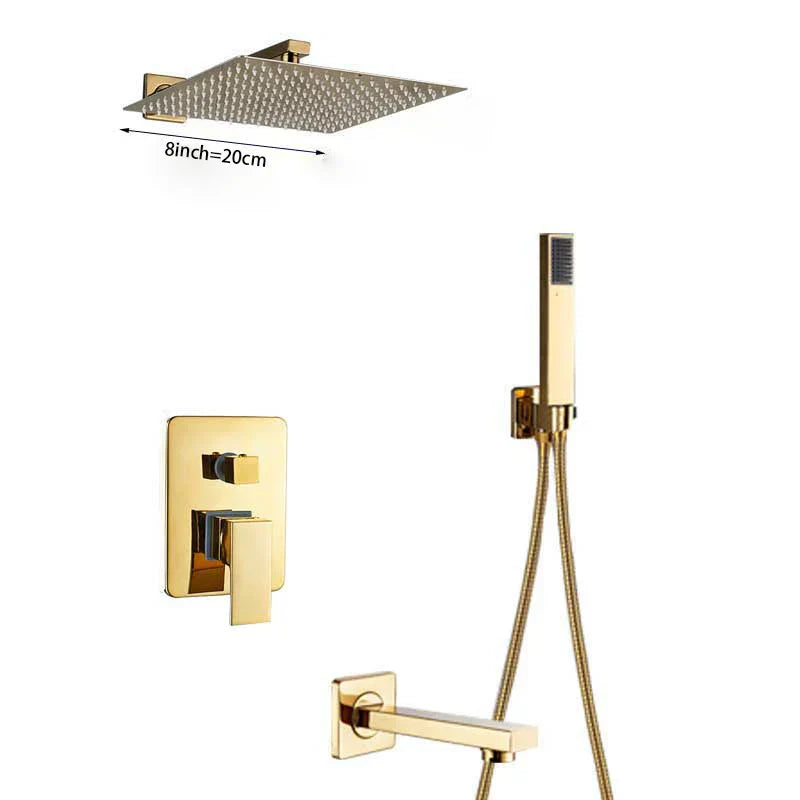 DecorBites™ Golden Bathroom Shower Set with Square Rainfall Head and Concealed Mixer Taps