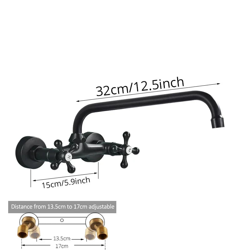 DecorBites™ Black Kitchen Faucet Mixer Tap Swivel Spout Wall Mounted Hot Cold Water