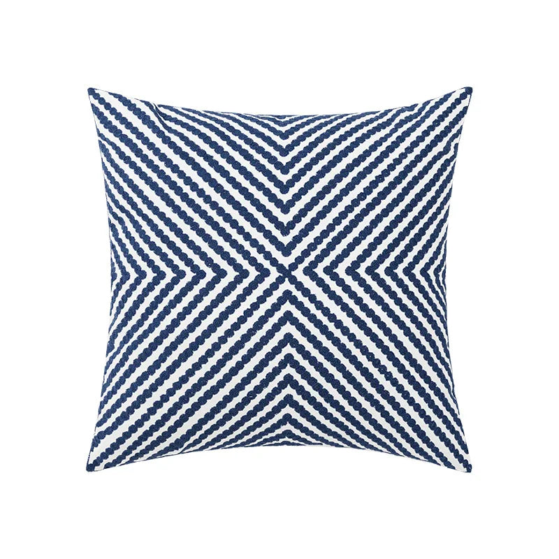DecorBites™ Blue Floral Geometric Embroidery Cushion Cover 45x45cm for a Cozy Home
