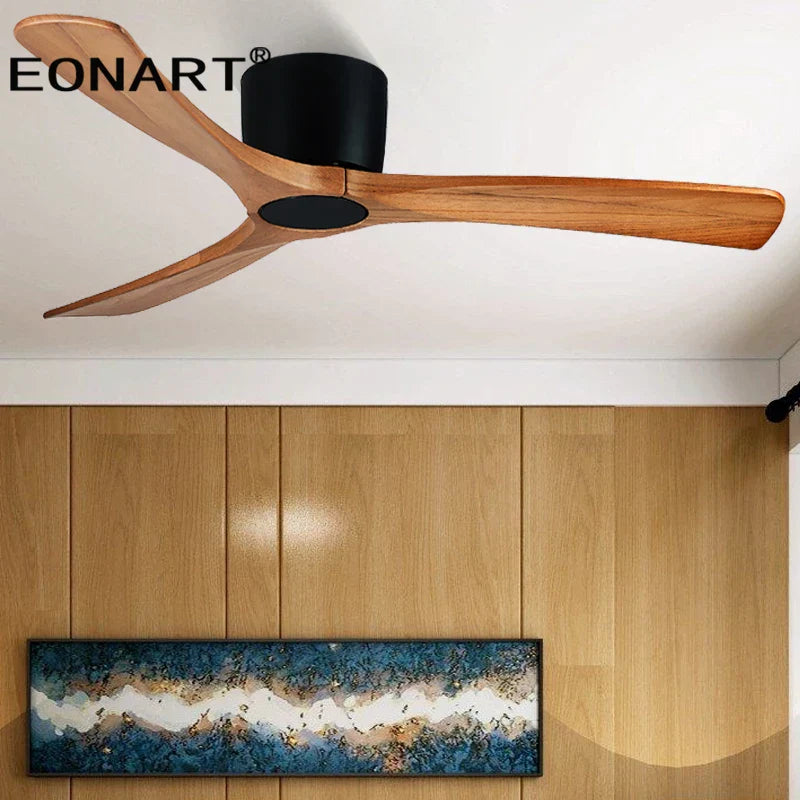 DecorBites™ 36" Wooden White Ceiling Fan with Remote Control - Modern Indoor Solid Wood Fan