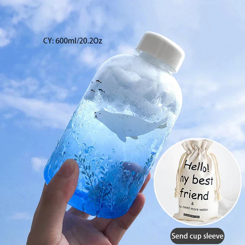 DecorBites™ Animal Glass Water Bottle with Sleeve | Cute Kawaii Design for Outdoor Activities