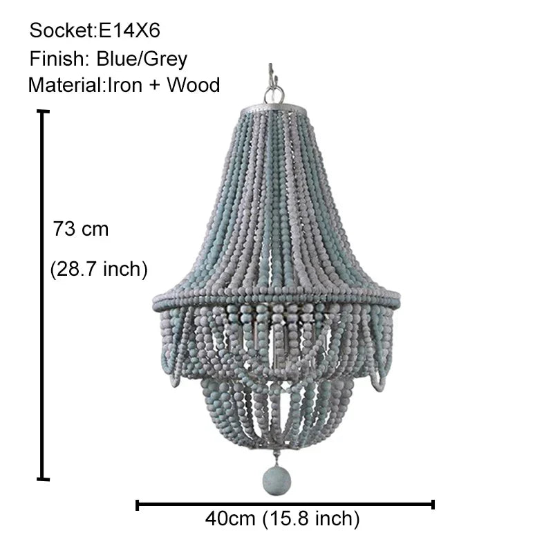 DecorBites™ Black Wood Beaded Pendant Chandelier - Antique Nordic Lighting for Foyer, Dining, Bedroom