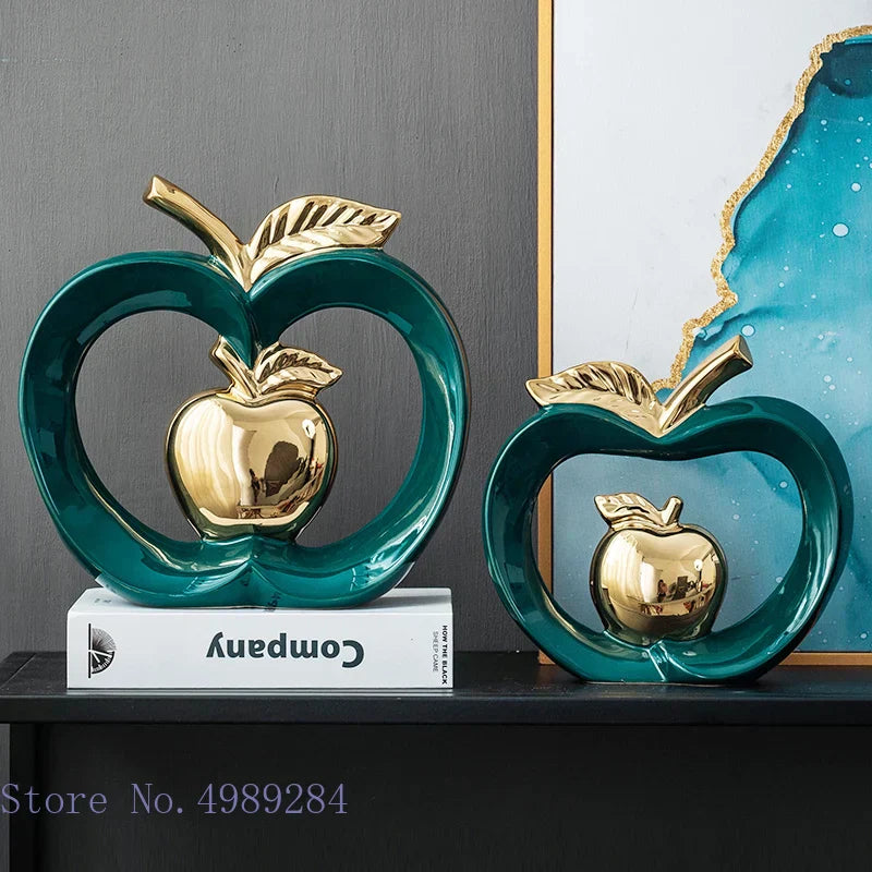 DecorBites™ Apple Hollow Golden Ceramic Art Crafts Candy Jar Storage Home Decor