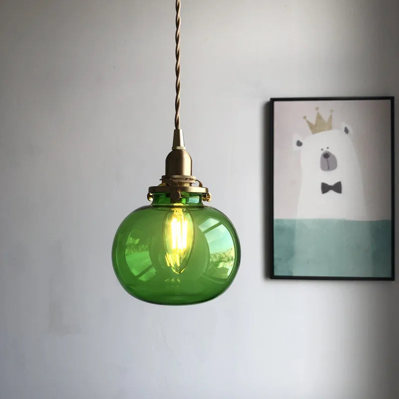 DecorBites™ Brass Glass Pendant Chandelier, Retro Design, E27, Bedroom Bar Hanging Light