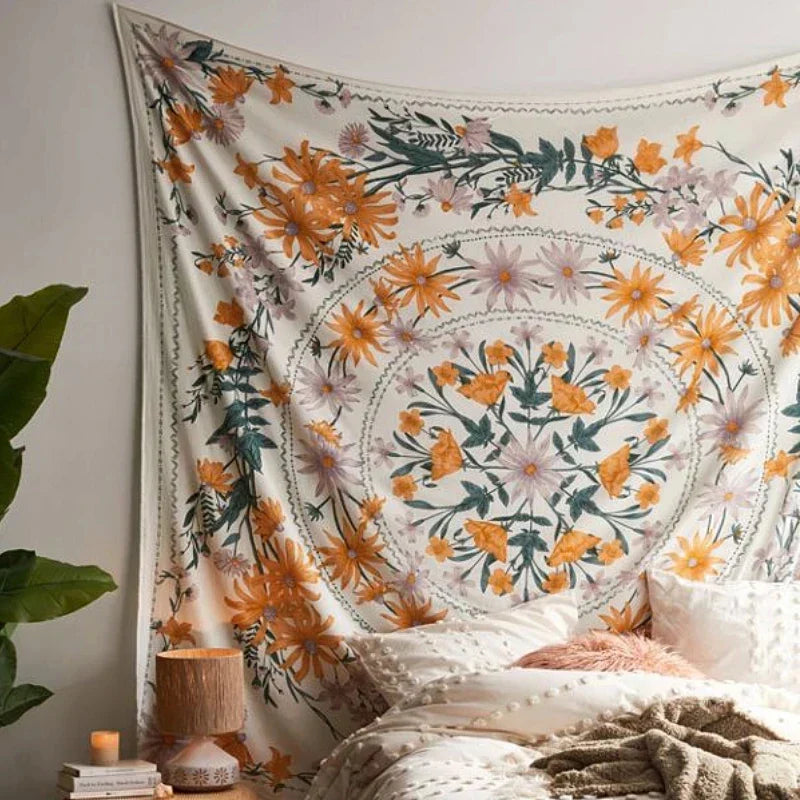 DecorBites™ Bohemian Mandala Flower Tapestry Wall Hanging for Living Room Bedroom Decor
