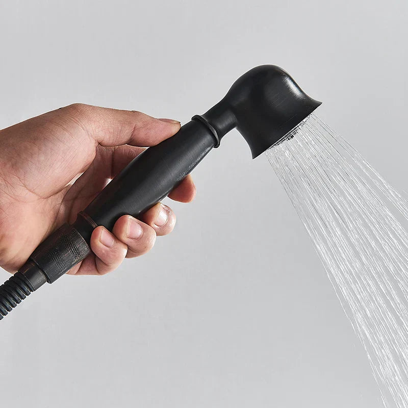 DecorBites™ Dual Handle Black Shower Set Faucet with Rainfall Shower Mixer Tap