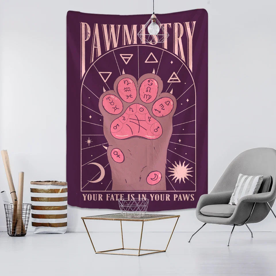 DecorBites™ Cat Paws Tapestry: Bohemian Witchcraft Tarot Card Psychedelic Hippie Girl Dorm Decor