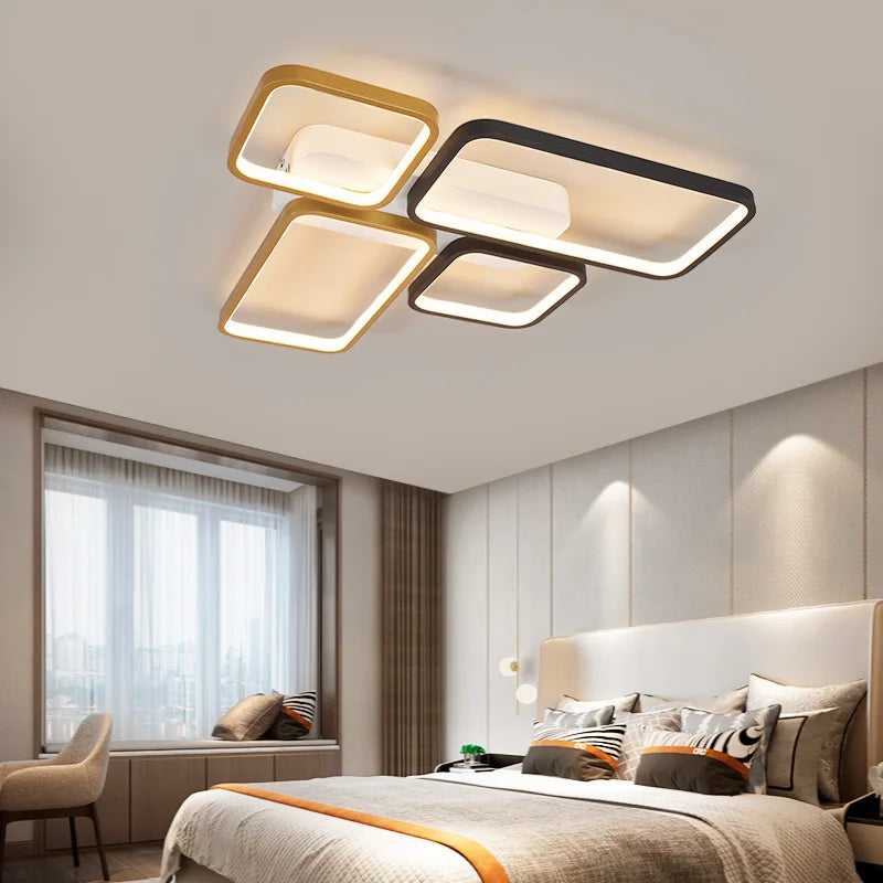 DecorBites™ Black+Gold Modern LED Chandelier for Living Room Dimmable Nordic Minimalism Lighting