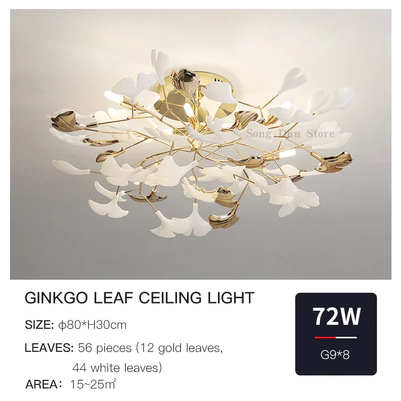 DecorBites™ Ginkgo Leaf Bedroom Lamp: Post-modern Minimalist Art Ceiling Light, Elegant and Romantic