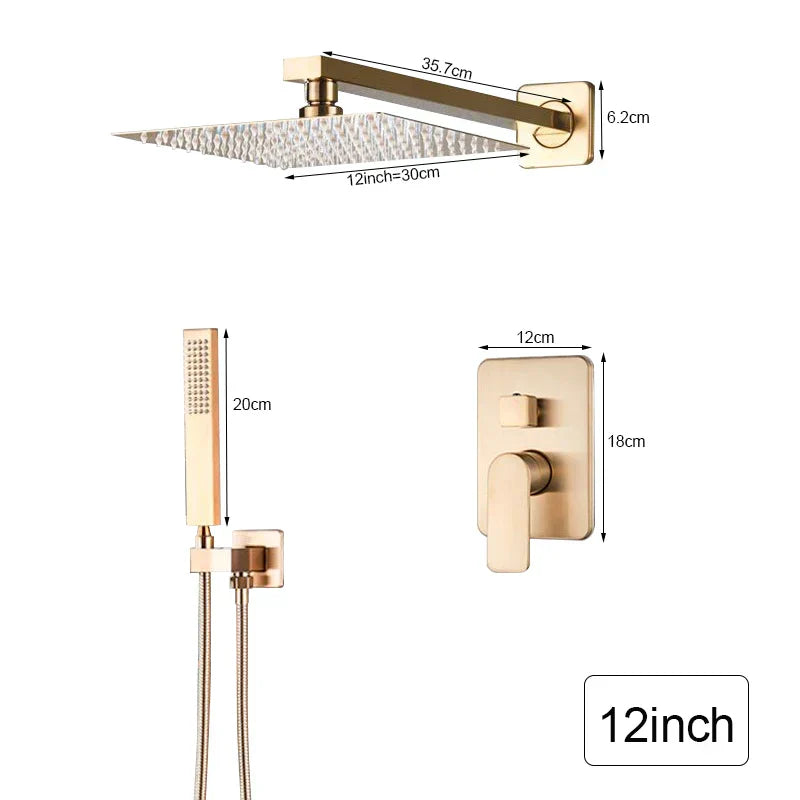 DecorBites™ Brushed Gold Ultra-Thin Rainfall Shower Faucet with Wall Mount 8’‘-16’‘ Head