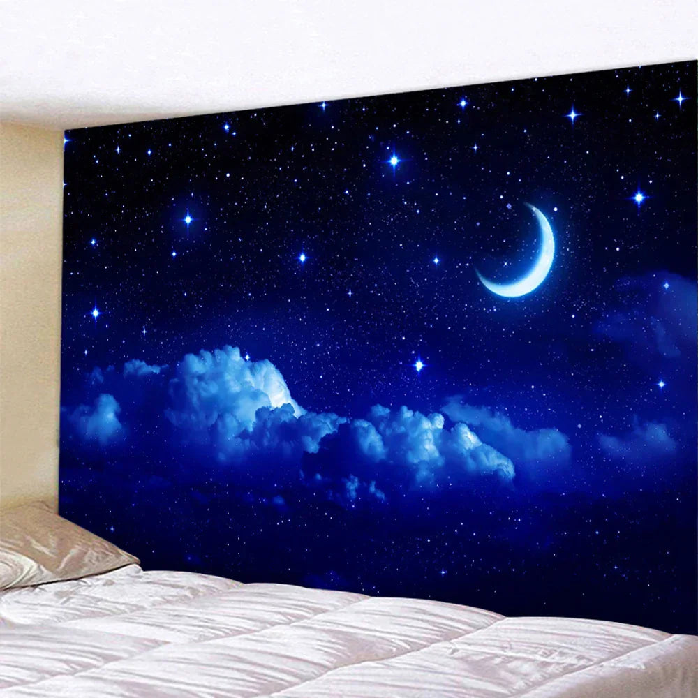 DecorBites™ Beach Moon Night Sky Tapestry for Hippie Bohemia Decor & Yoga Mat