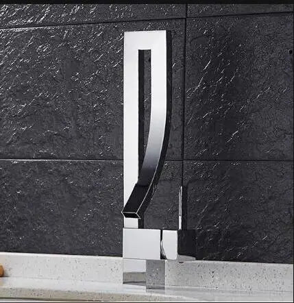 DecorBites™ Gold Brass Square Basin Faucet Single Handle Hot Cold Mixer Water Tap