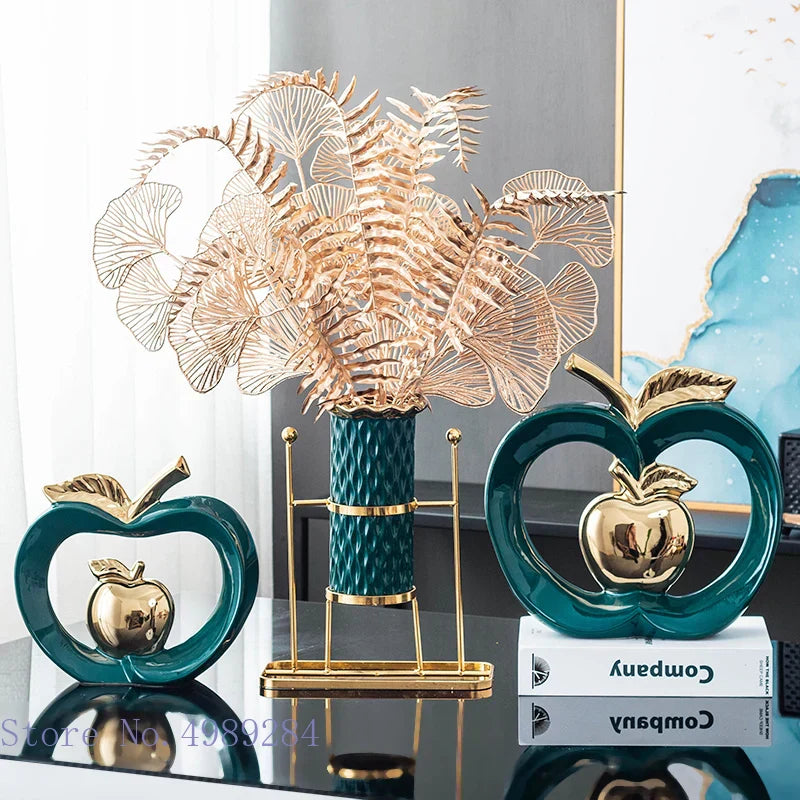 DecorBites™ Apple Hollow Golden Ceramic Art Crafts Candy Jar Storage Home Decor