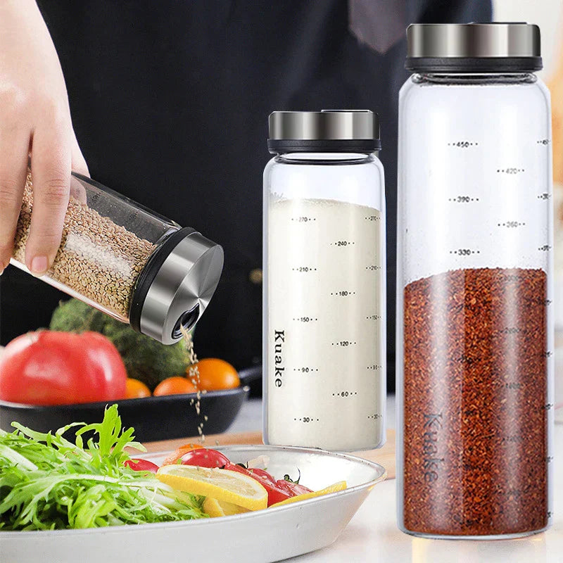 DecorBites™ Glass Seasoning Can Salt Sesame Pepper Spice Shaker with Rotary Lid