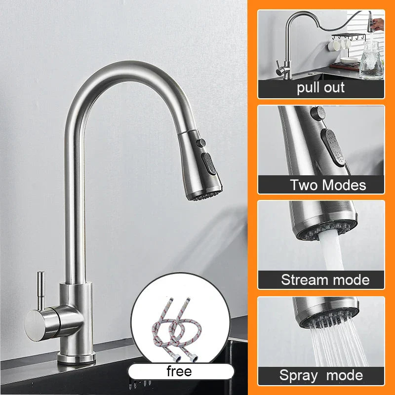 DecorBites™ Black Pull Out Kitchen Sink Faucet - Deck Mounted Stream Sprayer Kitchen Mixer Tap