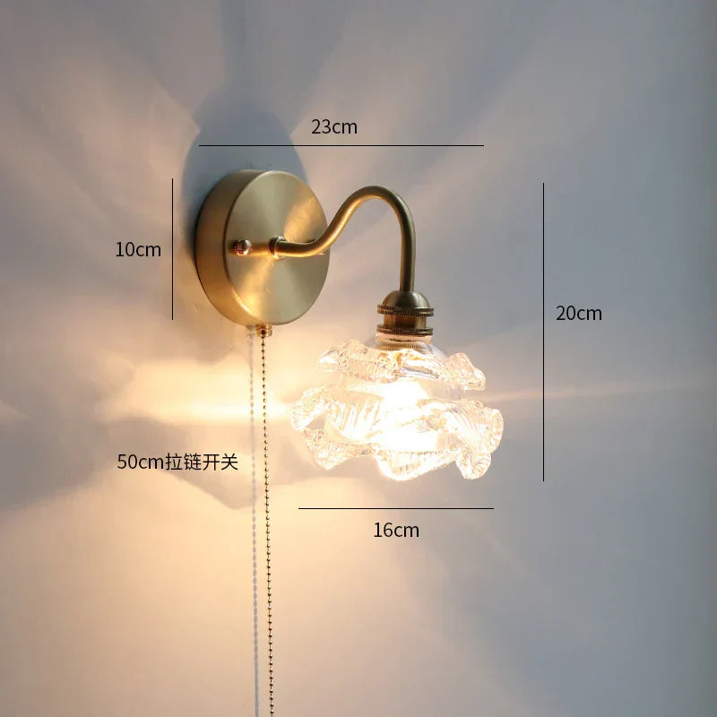 DecorBites™ Glass LED Bathroom Mirror Light Pull Chain Copper Wall Sconce