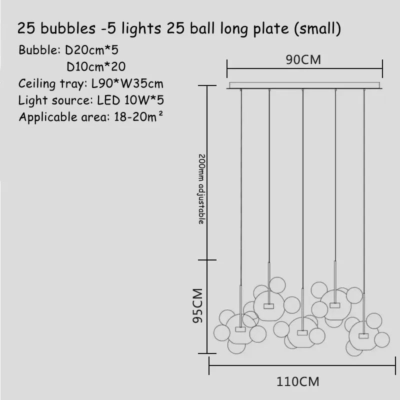 DecorBites™ Bubble Glass LED Chandelier for Kids Room Kitchen Office Restaurant