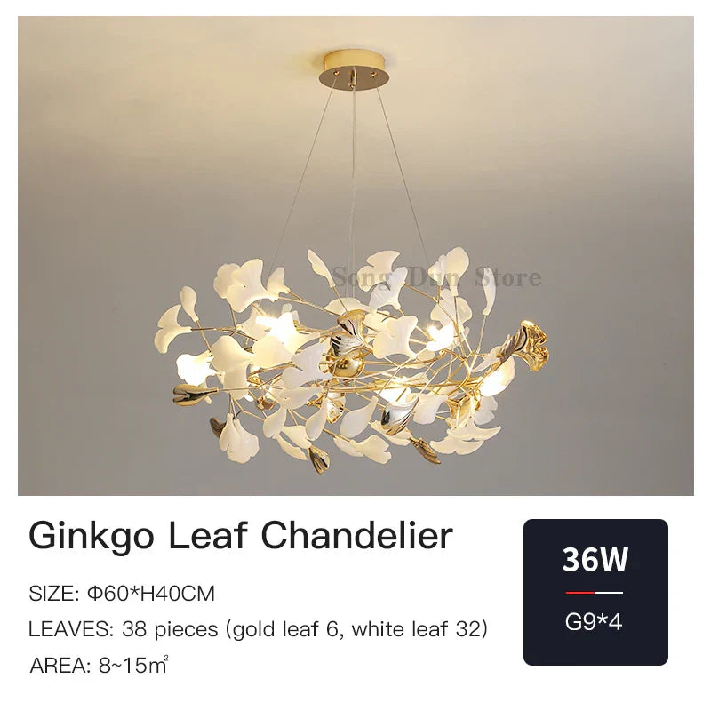 DecorBites™ Ginkgo Leaf Decor Chandelier - Nordic Fine Flower Art Light for Living Room