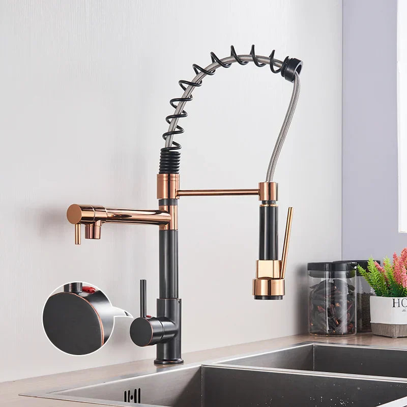 DecorBites™ Brass Kitchen Faucet Spring Swivel Spout Hot Cold Water Mixer Taps