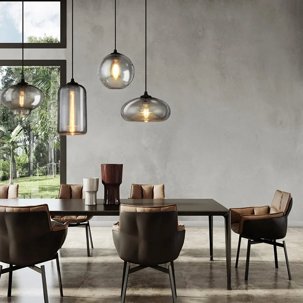 DecorBites™ Gray Glass Pendant Light for Bar Stair Dining Room E27 Edison Lamp Lighting