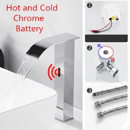 DecorBites™ Black Sensor Waterfall Basin Faucet - Automatic Touchless Hot Cold Water Mixer