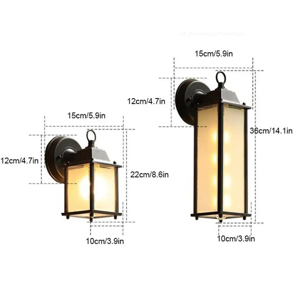 DecorBites™ Black Finish Wall Lantern with Frosted Glass Shade for Outdoor Use