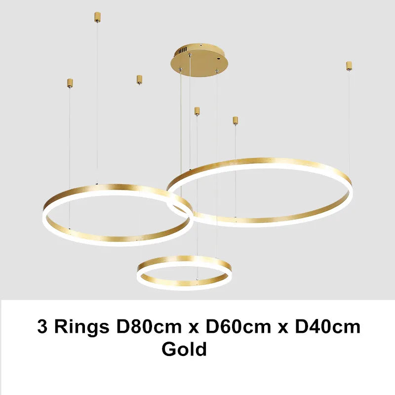 DecorBites™ LED Chandelier Rings Pendant Light - Coffee Gold Dimmable Ceiling Lamp