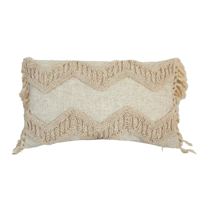 DecorBites™ Boho Style Tufted Tassles Cotton Linen Cushion Cover for Home Sofa Bed
