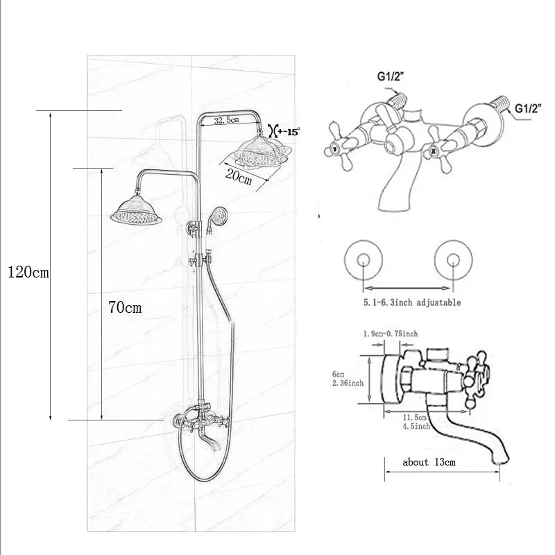 DecorBites™ Brushed Nickel Shower Faucet Set with Rainfall Shower Head & Hand Held Mixer