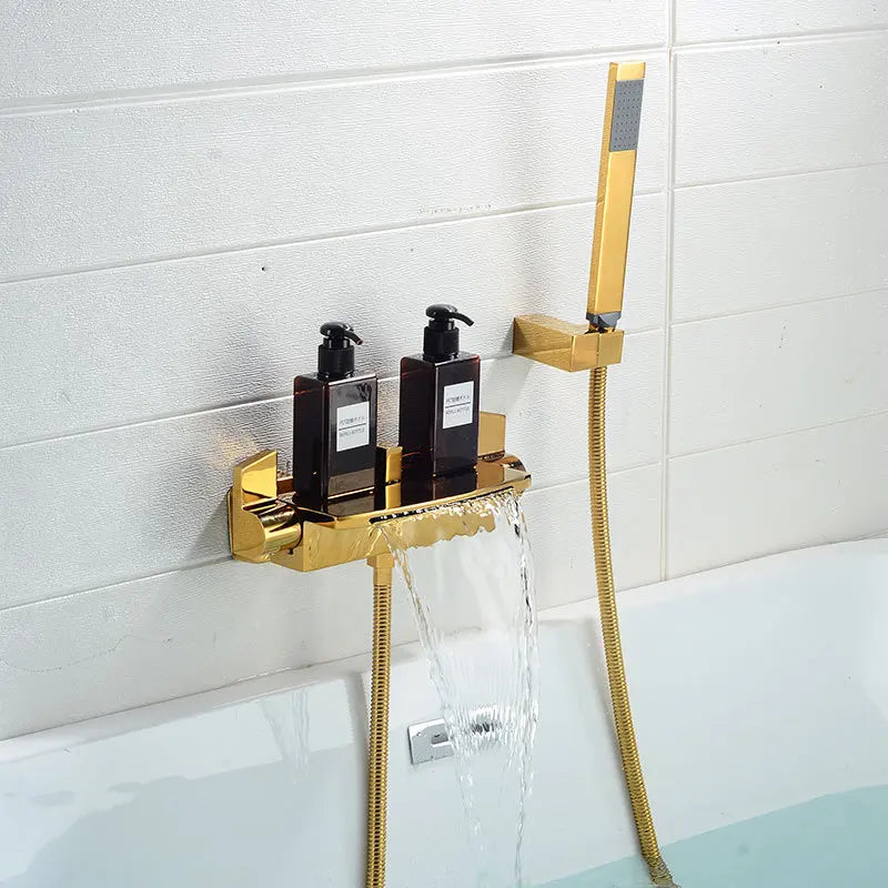 DecorBites™ Brushed Gold Tub Shower Faucet Set with Waterfall Handheld Mixer