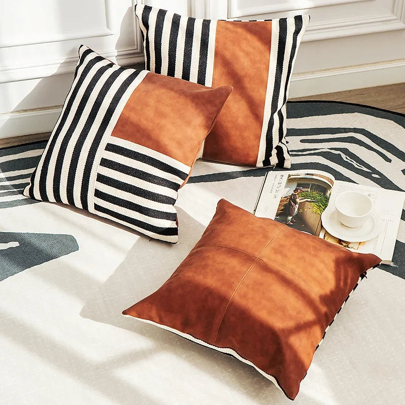 DecorBites™ Black Stripe Faux Leather Pillow Cover 45x45cm for Home Decor