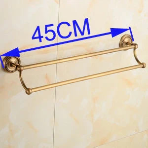DecorBites™ Antique Brass Double Towel Bar Rack - Solid Brass, 30-60cm