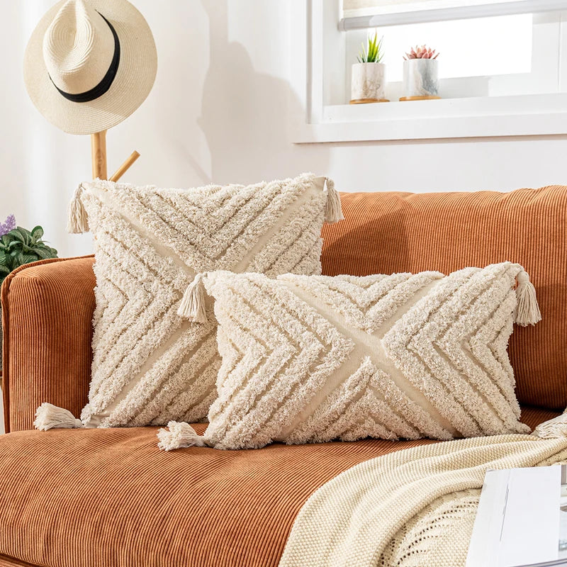 DecorBites™ Boho Cotton Tassel Pillow Cover 45x45cm/30x50cm for Home Decor