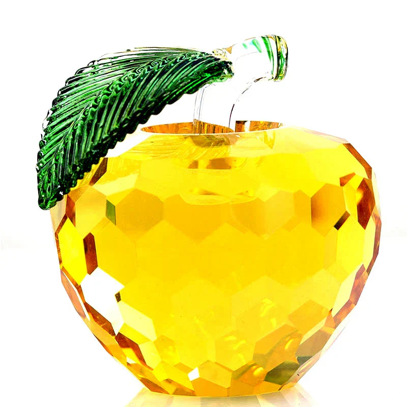 DecorBites™ 3D Crystal Yellow Apple Glass Paperweight Figurine Ornaments - Office Desktop Decoration