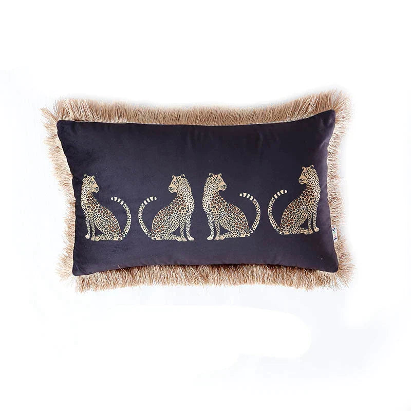 DecorBites™ Leopard Cheetah Wildlife Animals Print Tassels Throw Pillow Cover - Couch Sofa