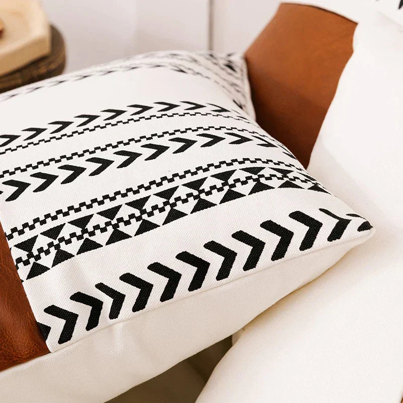 DecorBites™ Brown Faux Leather Cotton Cushion Cover 45x45cm/35x50cm Modern Design