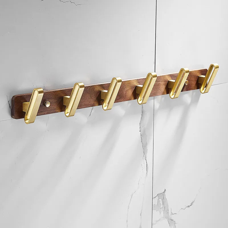 DecorBites™ Brushed Gold Wood and Aluminum Robe Hook Towel Hanger for Bathroom and Kitchen