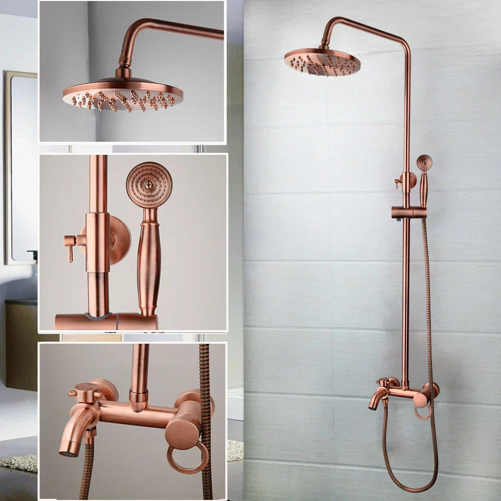 DecorBites™ Antique Copper 3-Function Shower Set with Rainfall Head and Hand Shower