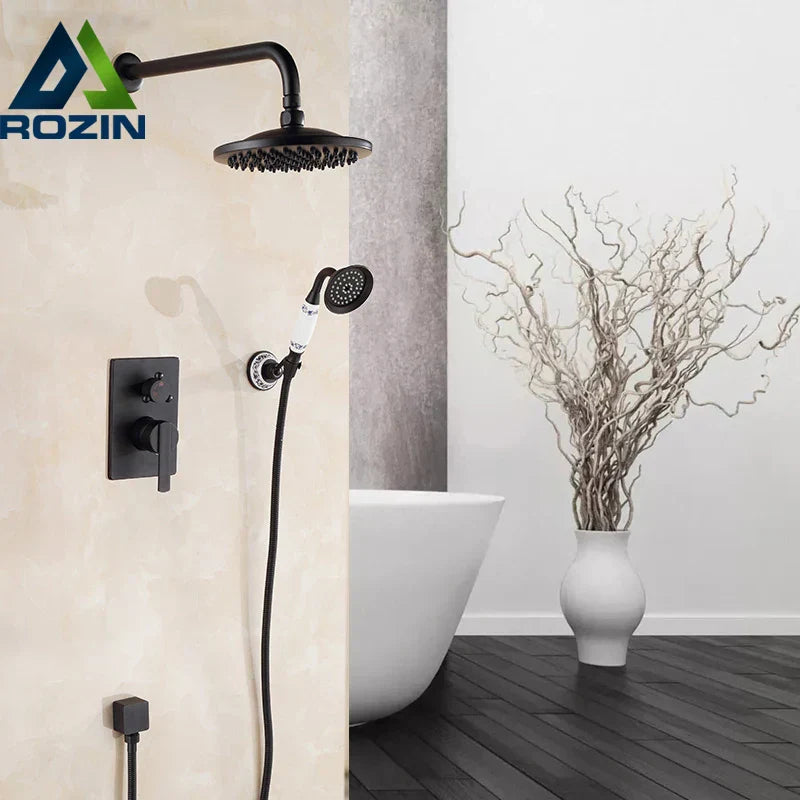 DecorBites™ Antique Brass/Black 8" Rainfall Shower Set Faucet with Handshower
